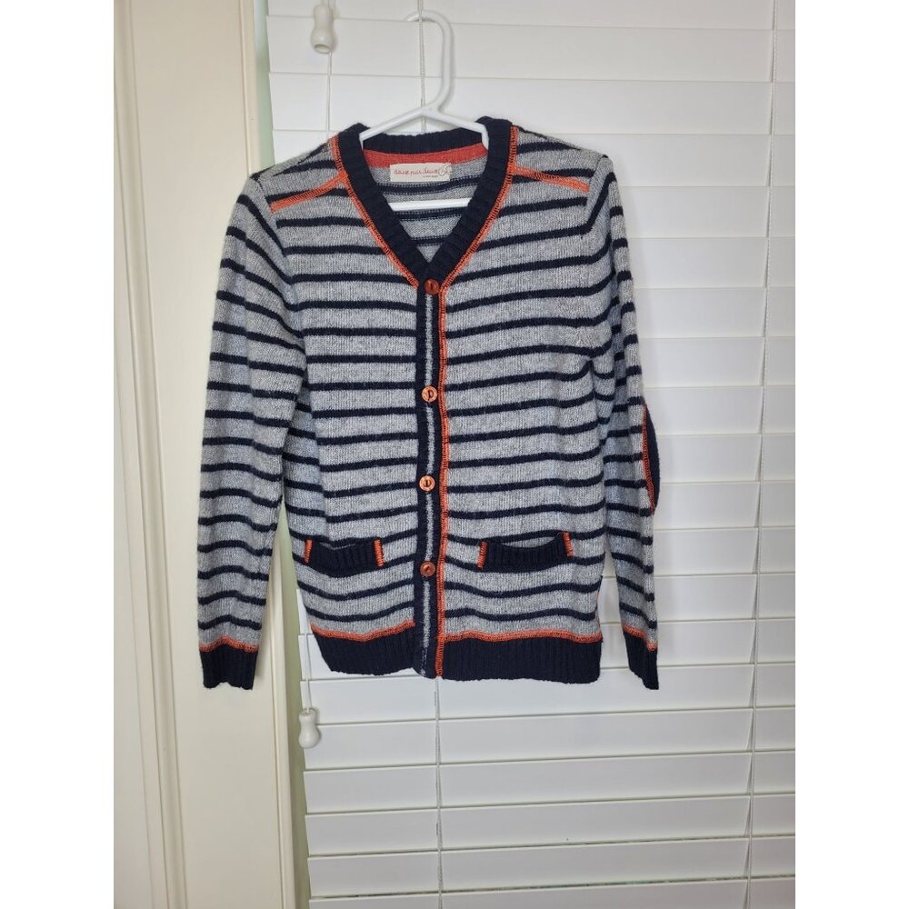Deux Par Deux Boys Striped Cardigan Sweater Size 6 French Wool comfort